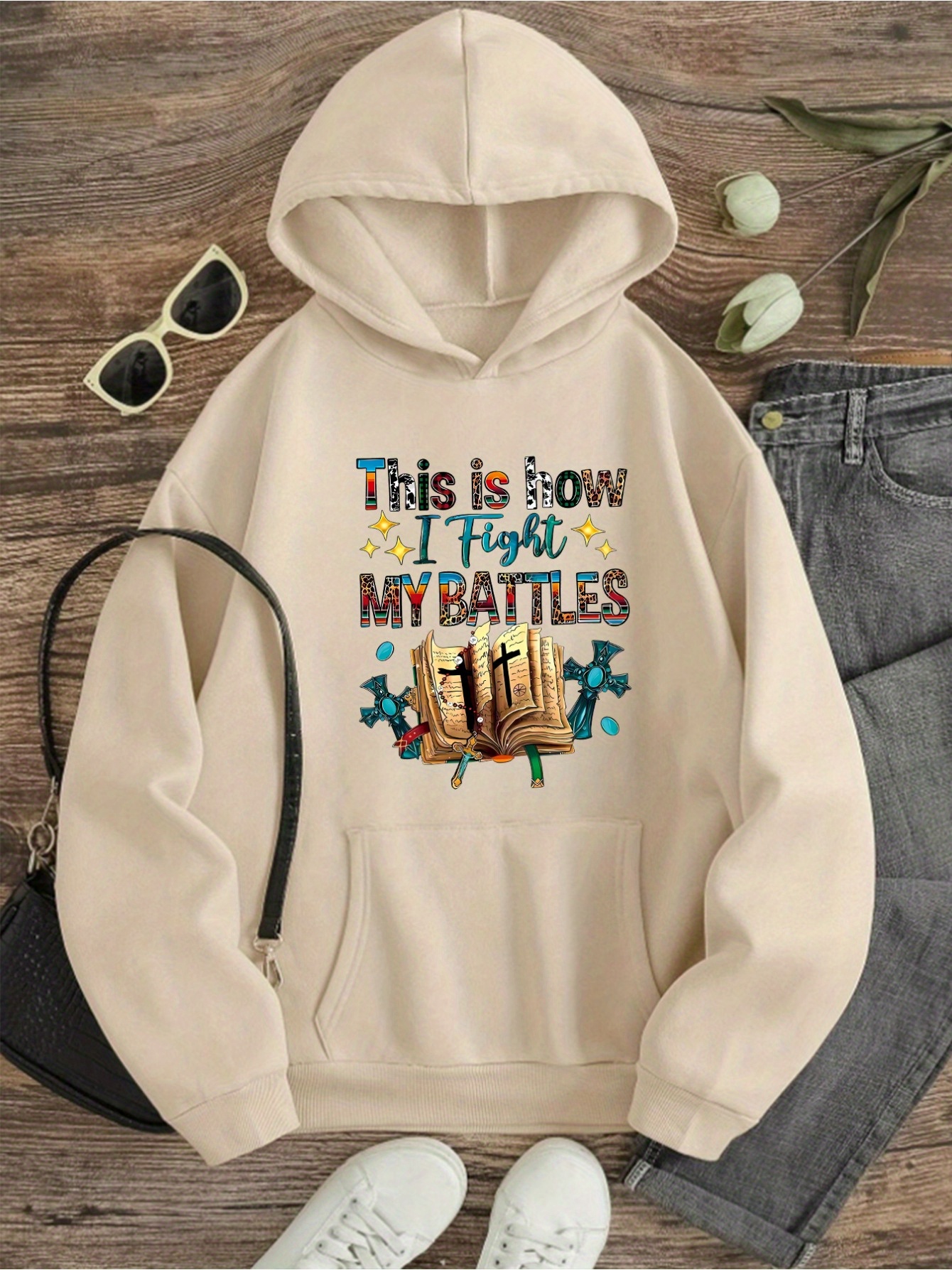 Halloween Theme Print Drawstring Hoodie, Casual Long Sleeve Kangaroo Pocket Hoodie Sweatshirt, Women's Clothing
