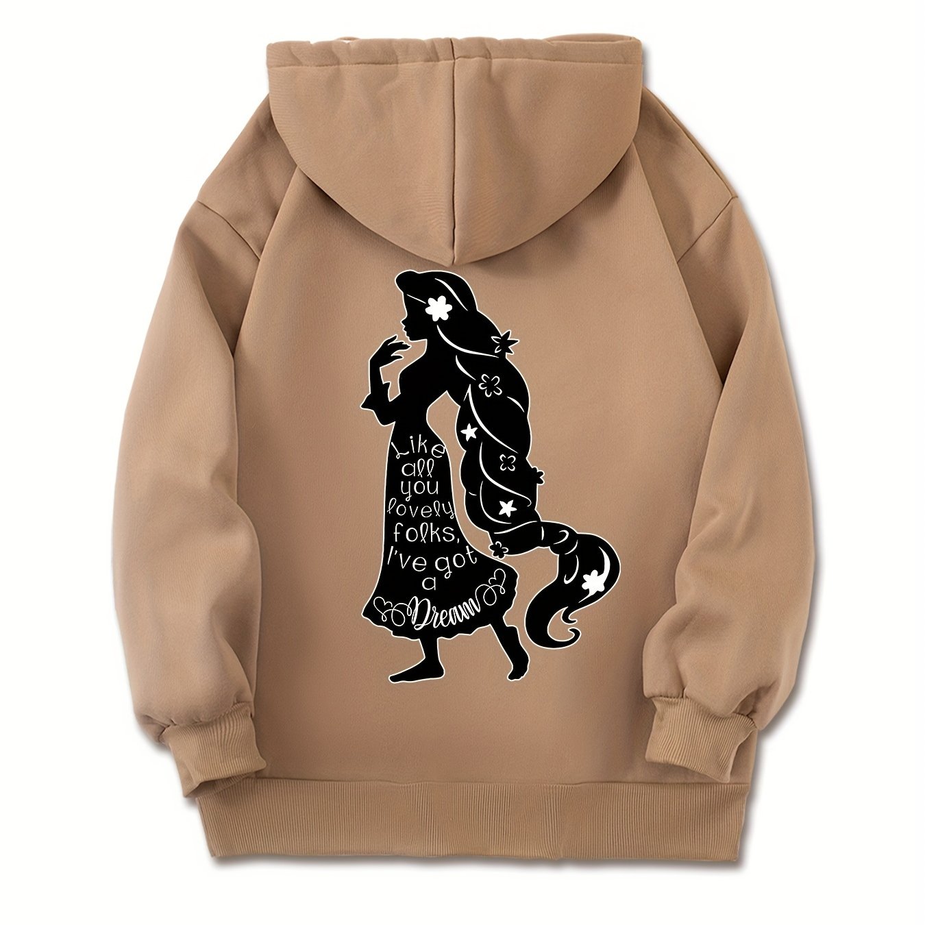 Girl Print Drawstring Kangaroo Pocket Hooded Sweatshirt, Fashion Long Sleeves Casual Sports Hoodie, Women's Activewear
