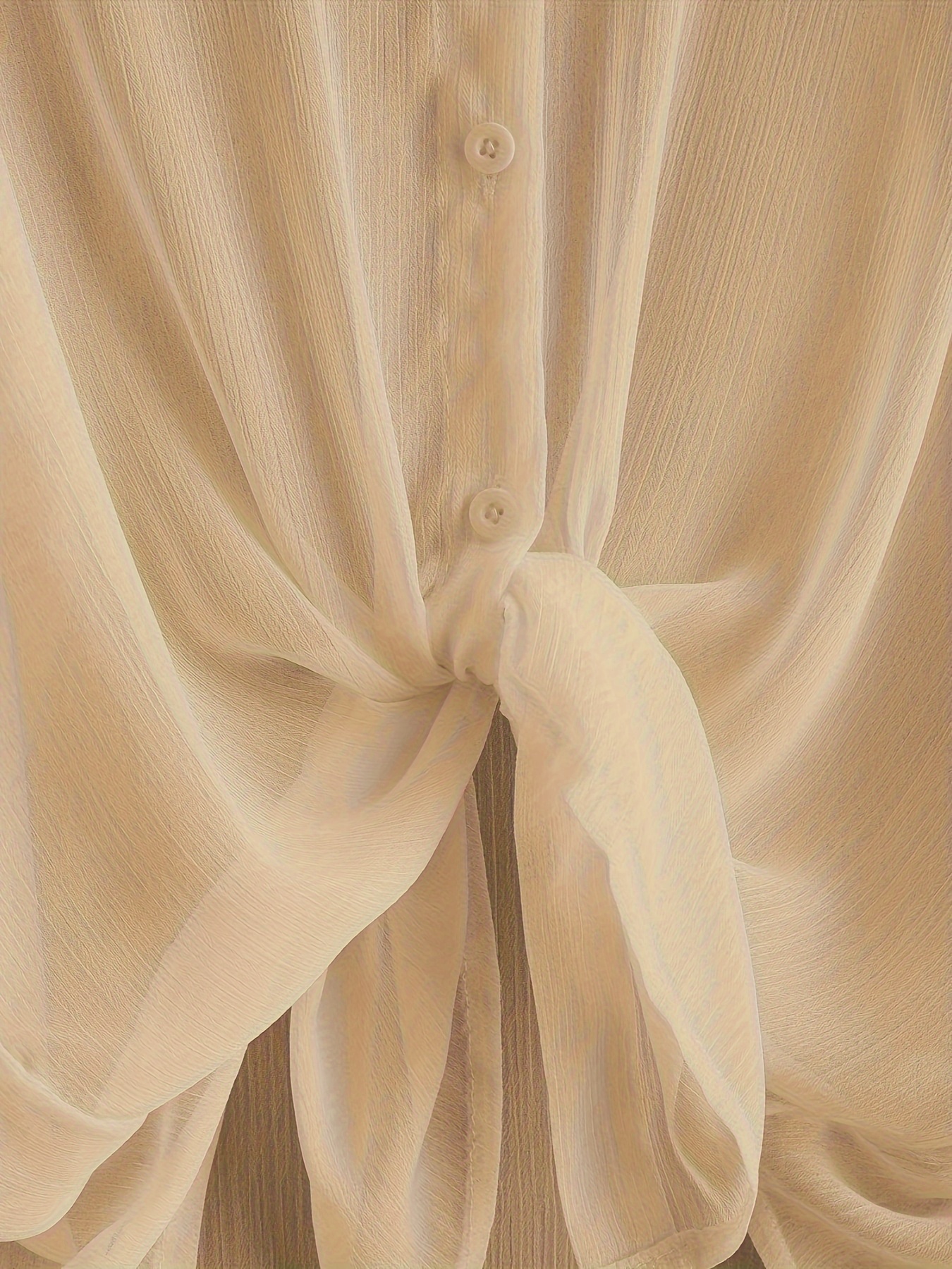 Button Up Collared Cover Up Shirt, Casual Long Sleeve Chiffon Beachwear Shirt, Women's Clothing