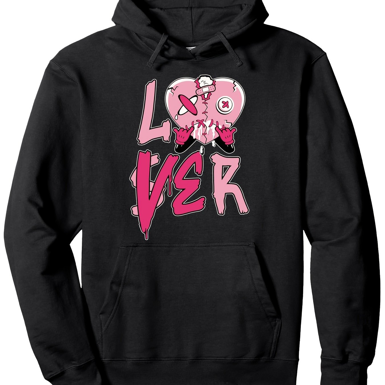 Pink Loser Lover Pink Drip Heart Matching For Men Pullover Hoodie, Men Hooded Sweatshirt, 280g
