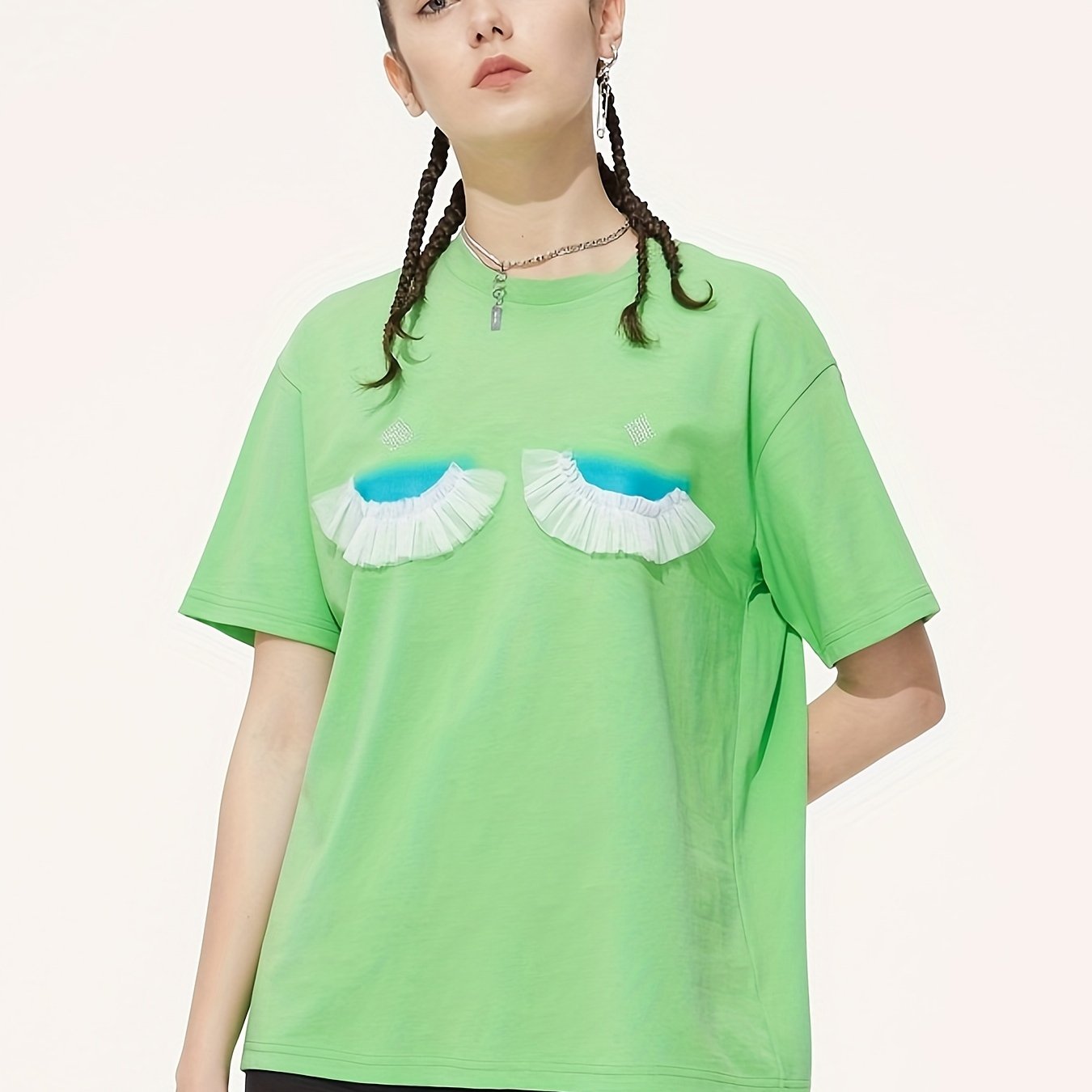 Graphic Print Crew Neck T-shirt, Stylish Short Sleeve Casual Top For Summer & Spring, Women's Clothing