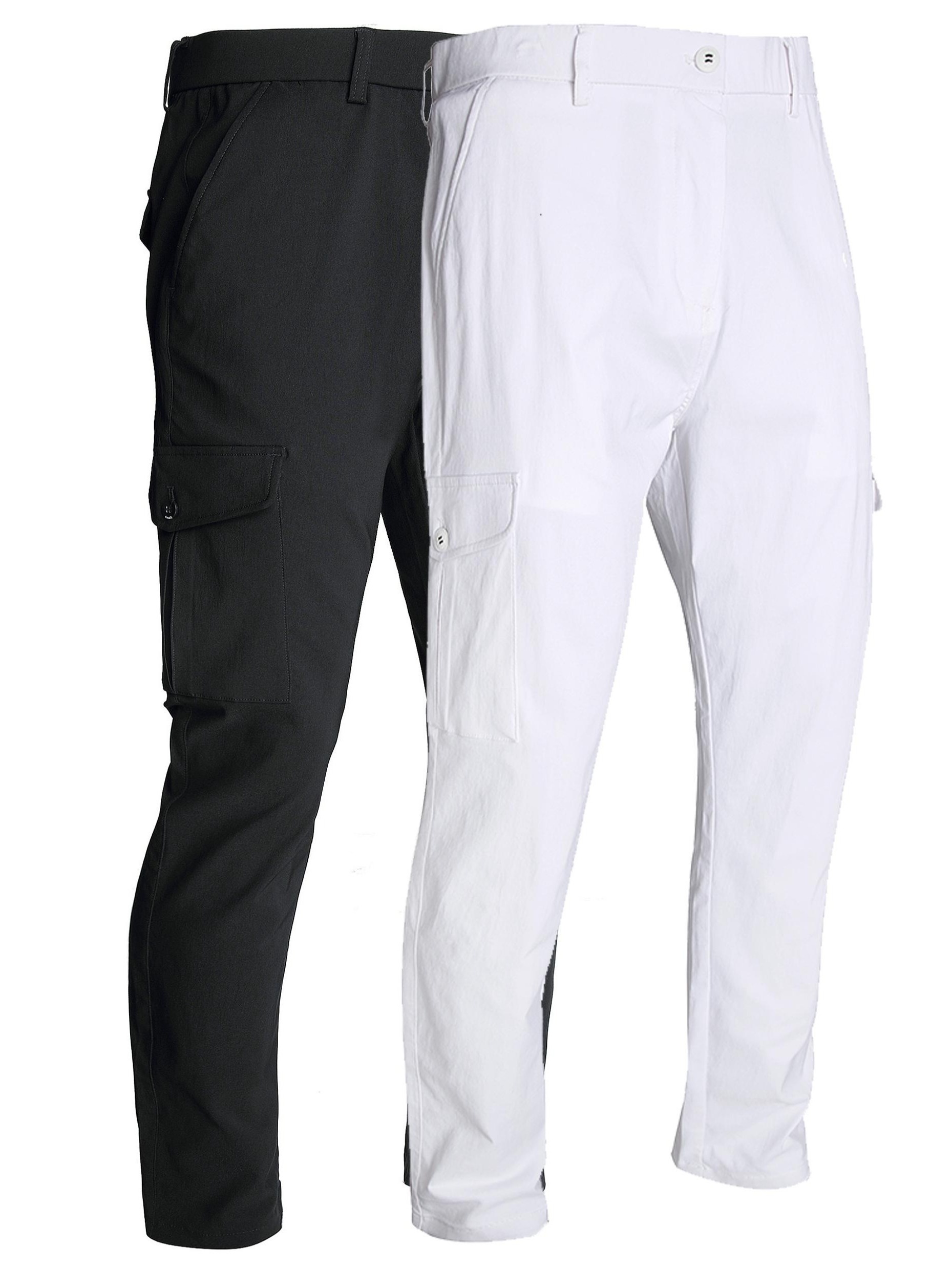 2pcs Men's Solid Color Cargo Pants, Multi-pocket Casual Stylish Outdoor Hiking Trousers As Gift