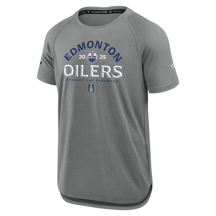 Men's Edmonton Oilers Fanatics Heather Gray 2025 Stanley Cup Playoffs Authentic Pro Rink Performance T-Shirt