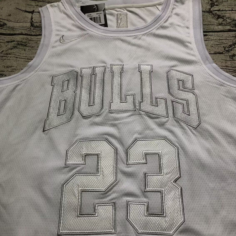 Michael Jordan Chicago Bulls Jersey 23 White -Retro Dense Embroidery