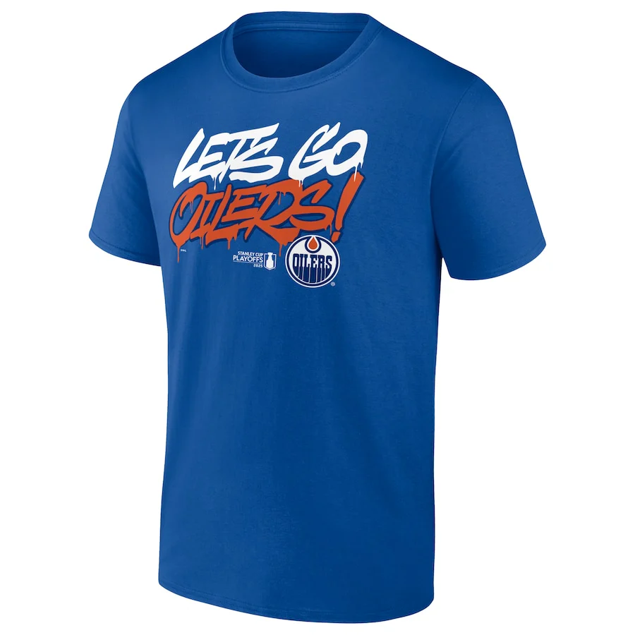 Men's Edmonton Oilers Royal 2025 Stanley Cup Playoffs Slogan T-Shirt