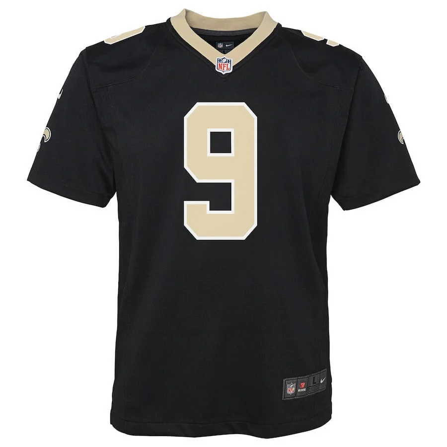Drew Brees 9 New Orleans Saints YOUTH Team Color Game Jersey - Black
