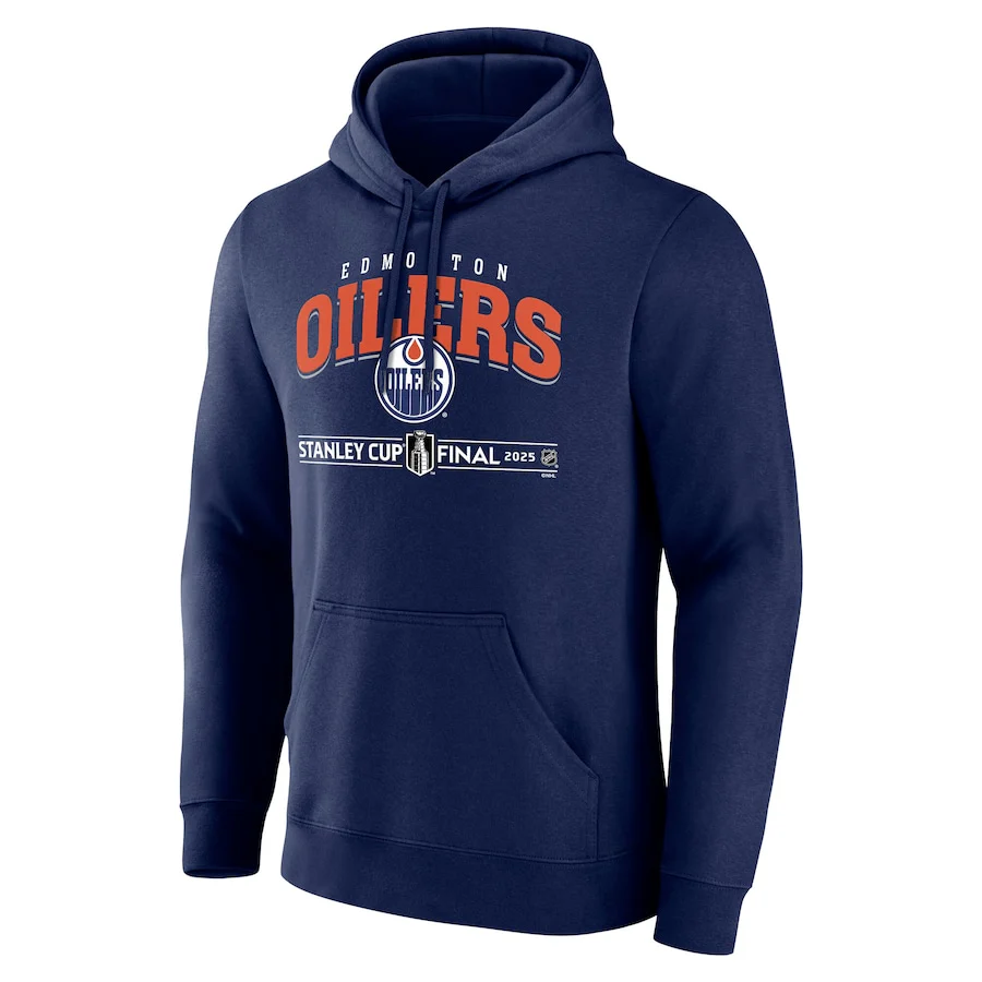 Men's Edmonton Oilers Navy 2025 Stanley Cup Final Custom Pullover Hoodie