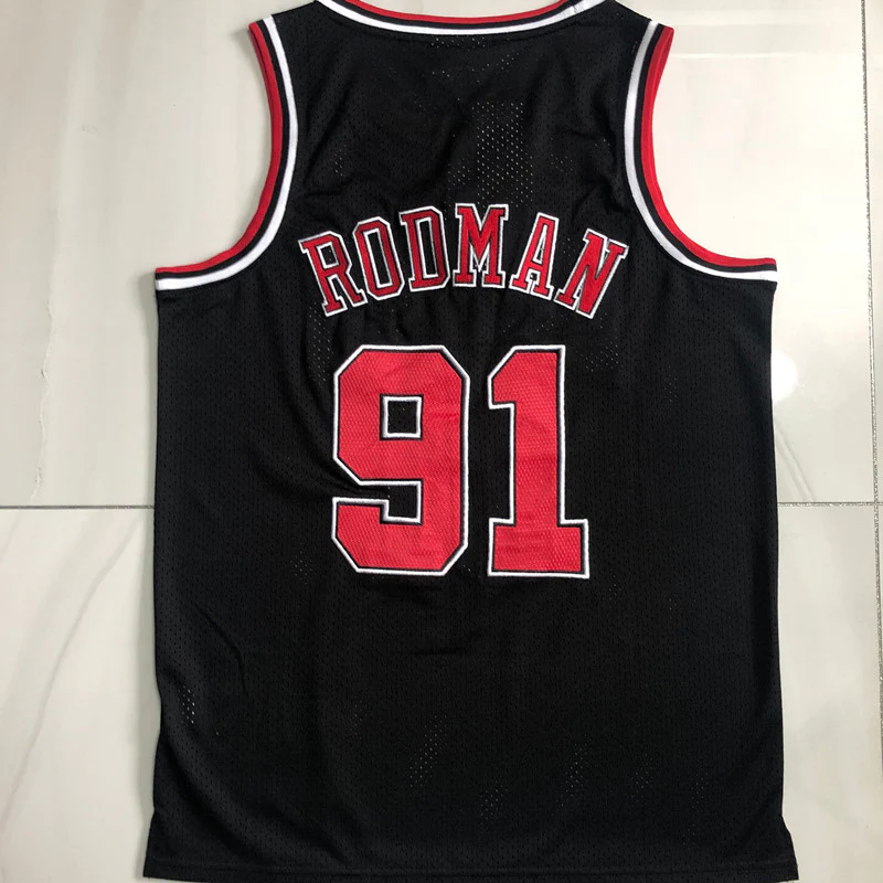 Chicago Bulls Dennis Rodman 91 Black Thorwback Jersey