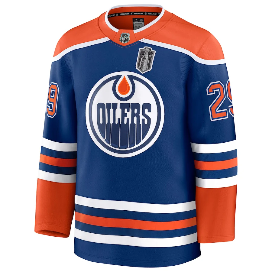 Men's Edmonton Oilers Leon Draisaitl Fanatics Royal 2025 Stanley Cup Final Home Premium Jersey