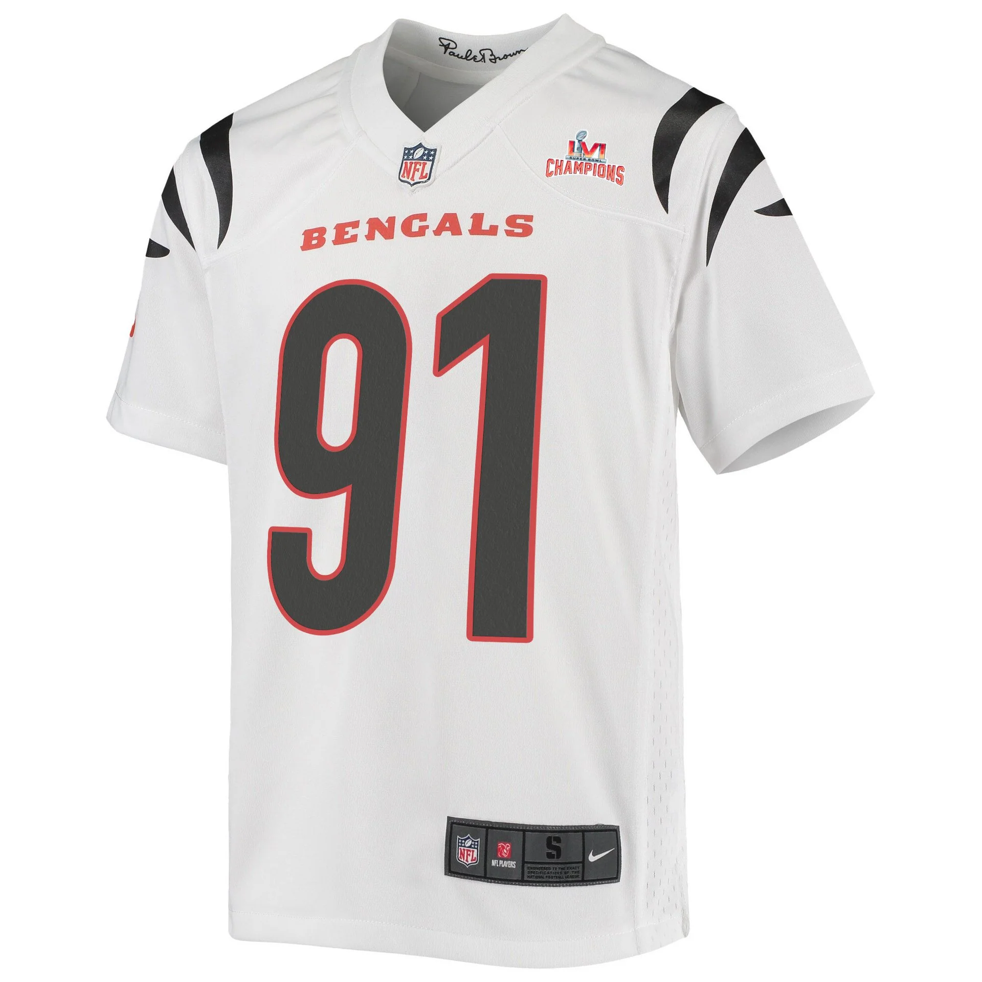 Super Bowl LVI Champions Cincinnati Bengals Trey Hendrickson 91 White Youth's Jersey Jersey