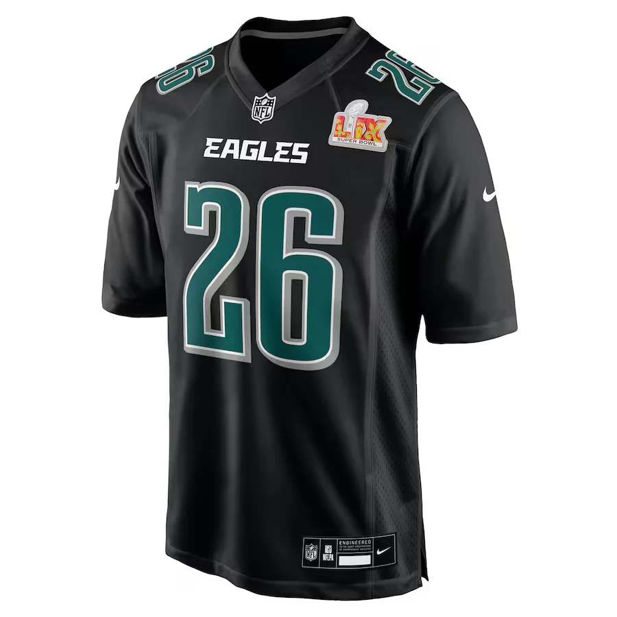 Men's Philadelphia Eagles Saquon Barkley Nike Carbon Black Super Bowl LIX Fashion Game Player Jersey