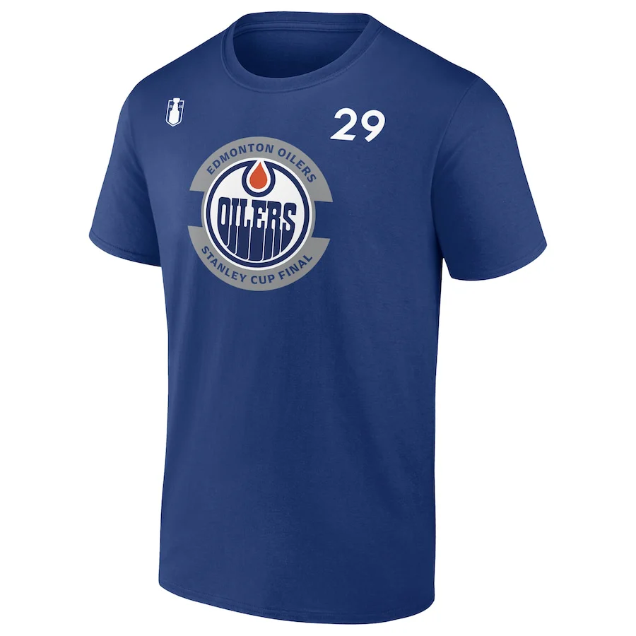 Men's Edmonton Oilers Leon Draisaitl Fanatics Royal 2025 Stanley Cup Final Name & Number T-Shirt