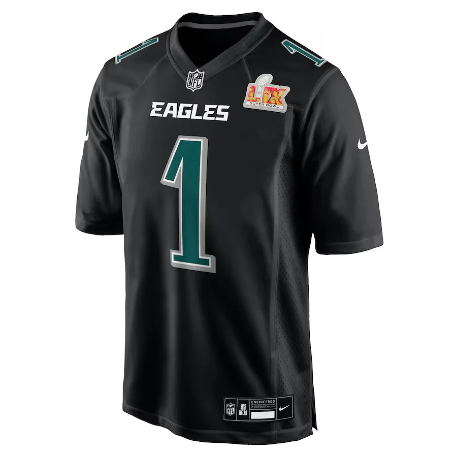 Men's Philadelphia Eagles Jalen Hurts Nike Carbon Black Super Bowl LIX Fashion Game Player Jersey