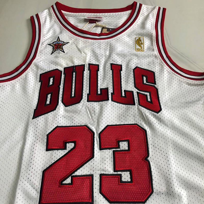 Michael Jordan Chicago Bulls 23 White -Retro Dense Embroidery