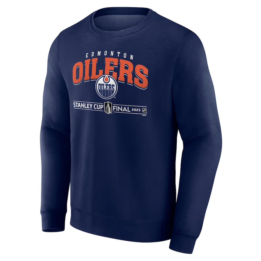 Men's Edmonton Oilers Navy 2025 Stanley Cup Final Custom Fleece Pullover Sweatshirt