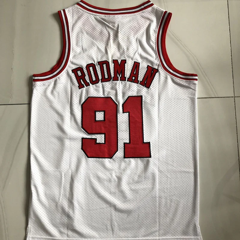 Chicago Bulls Dennis Rodman 91 White Thorwback Jersey