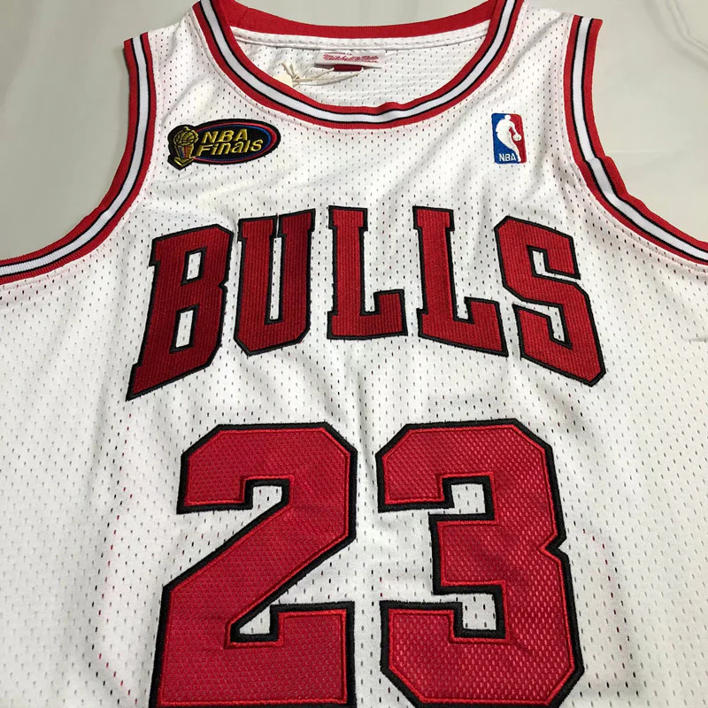 Michael Jordan Chicago Bulls 23 White -Retro Dense Embroidery