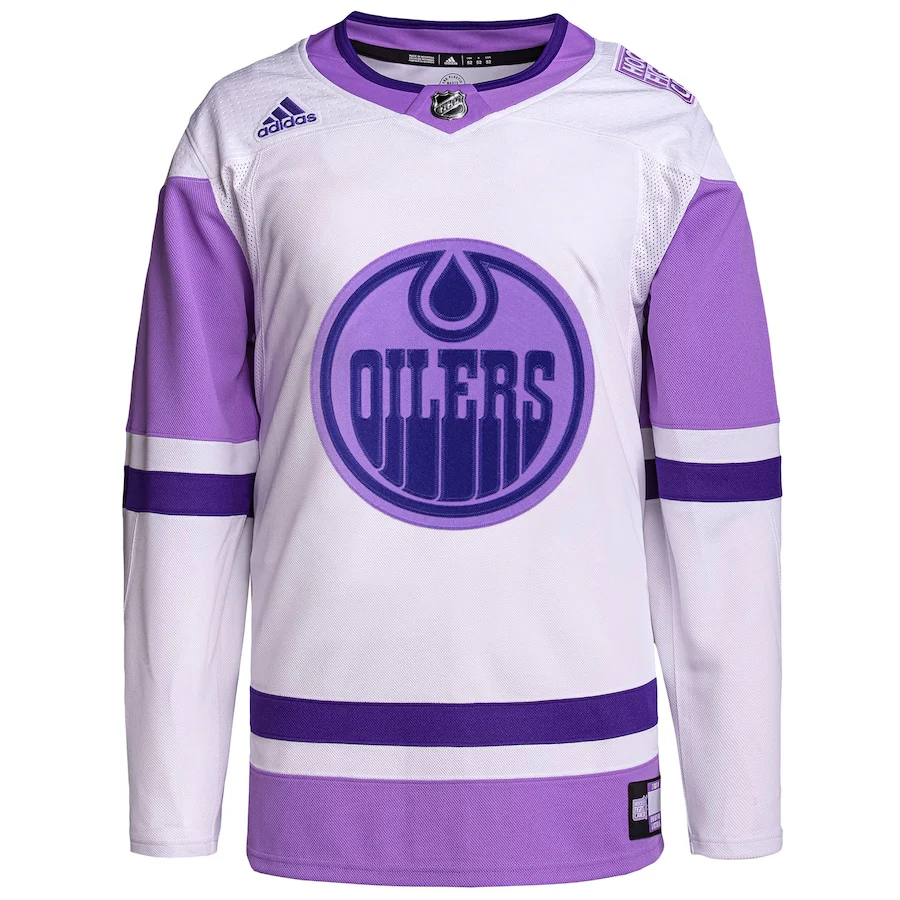 Edmonton Oilers   Hockey Fights Cancer Primegreen   Blank Practice Jersey - White/Purple