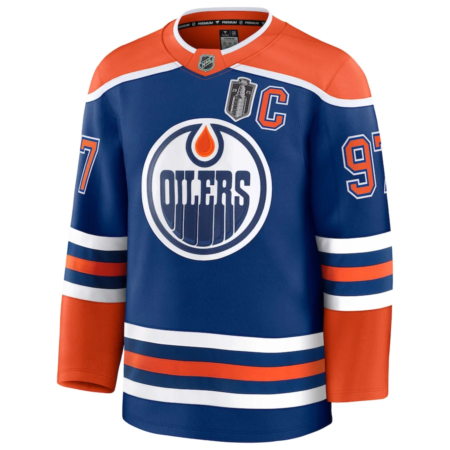 Men's Edmonton Oilers Connor McDavid Fanatics Royal 2025 Stanley Cup Final Home Premium Jersey