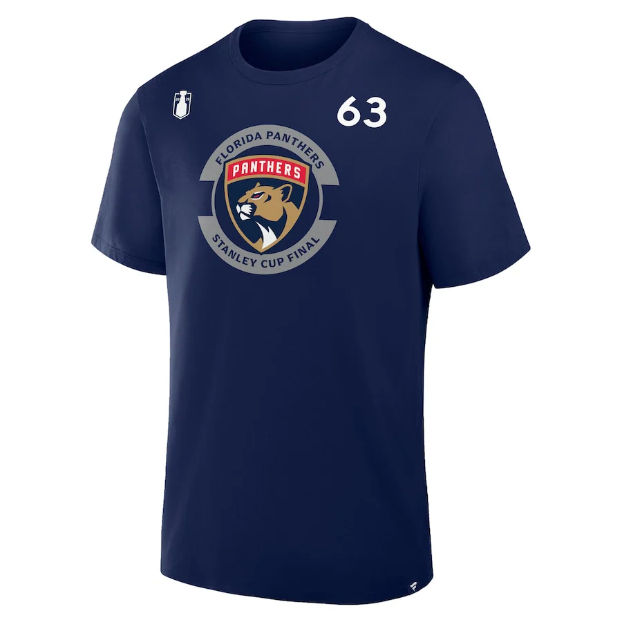 Men's Florida Panthers Brad Marchand Fanatics Navy 2025 Stanley Cup Final Authentic Pro Name & Number T-Shirt