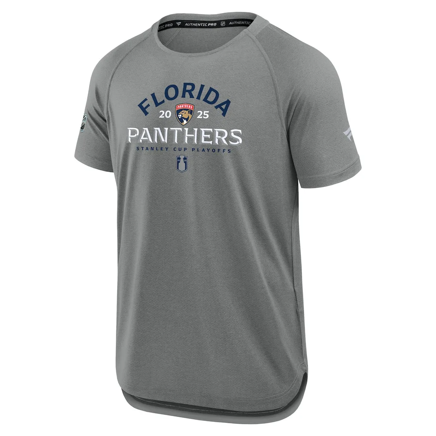Men's Florida Panthers Fanatics Heather Gray 2025 Stanley Cup Playoffs Authentic Pro Rink Performance T-Shirt