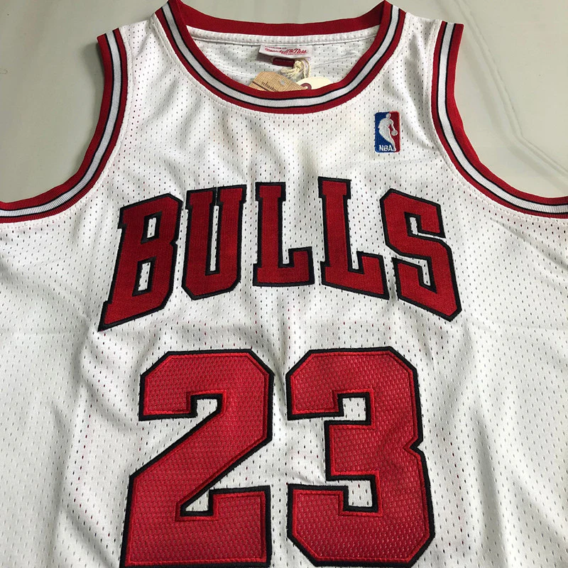 Michael Jordan Chicago Bulls 23 White -Retro Dense Embroidery