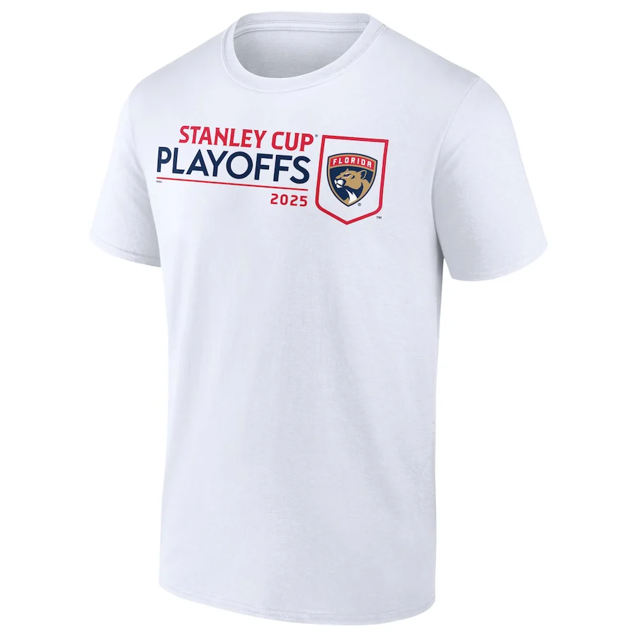 Men's Florida Panthers White 2025 Stanley Cup Playoffs Logo T-Shirt