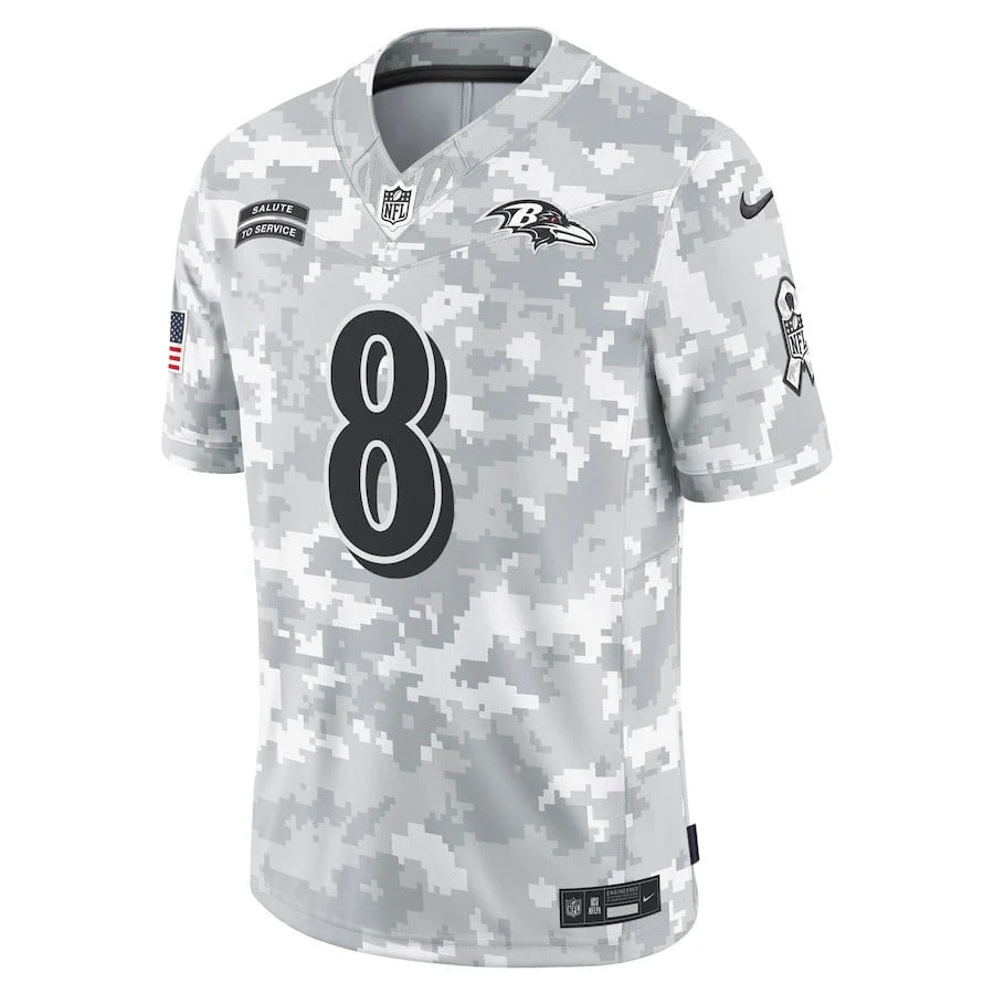 Lamar Jackson 8 Baltimore Ravens 2024 Salute to Service Limited Men Jersey - Arctic Camo