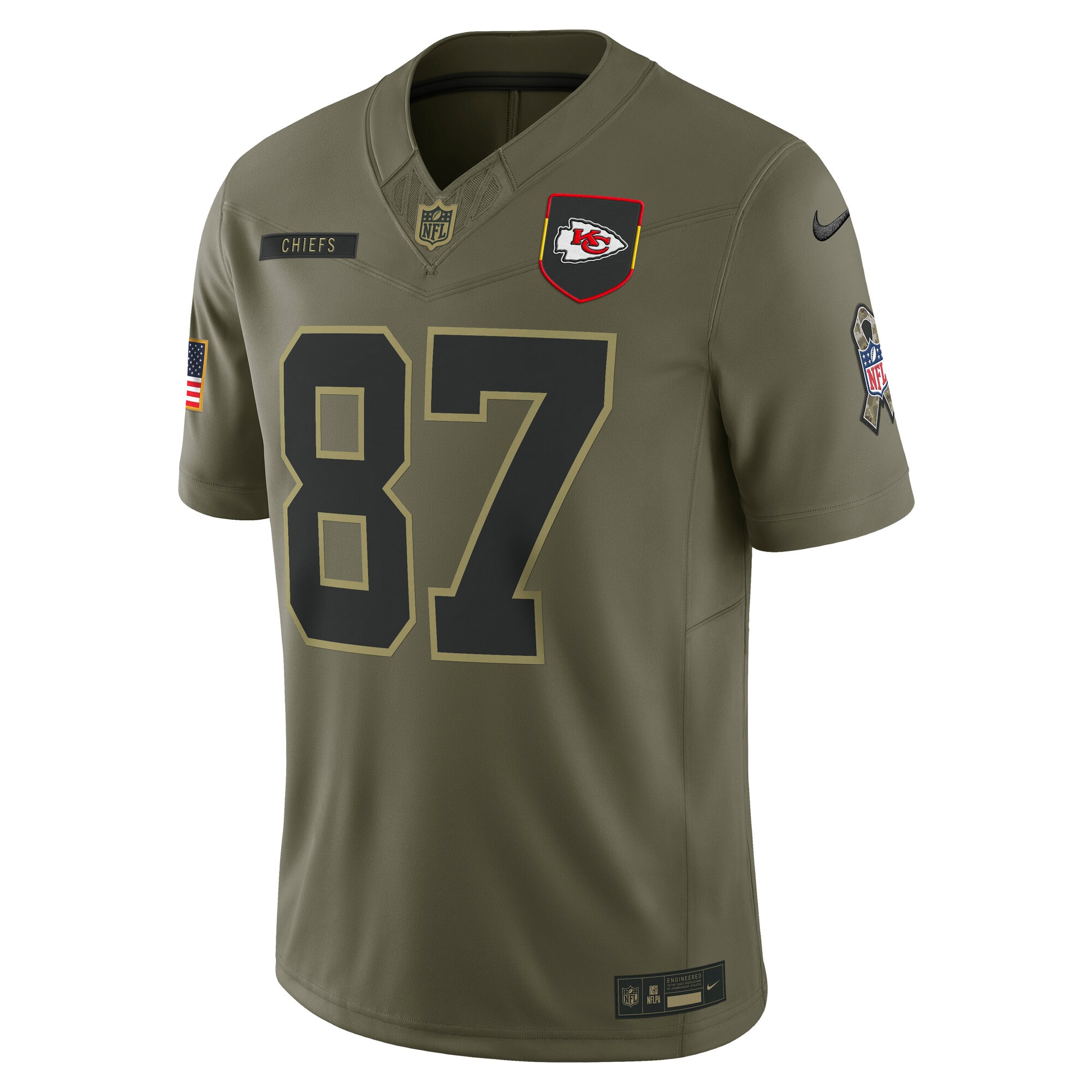 Men's Kansas City Chiefs Travis Kelce  Olive 2025 Salute to Service Limited Jersey