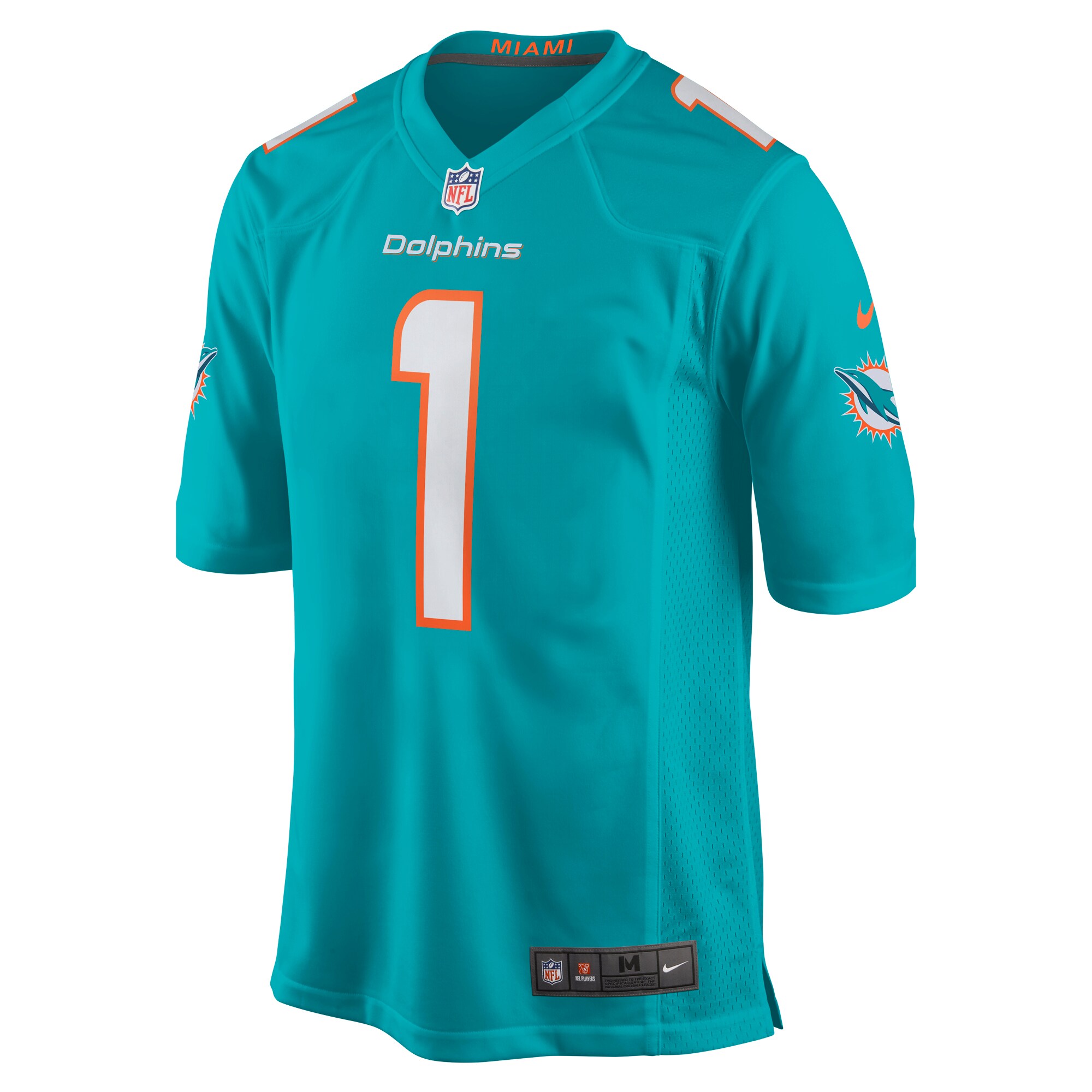Men's Miami Dolphins Number 1 Dad  Aqua Game Jersey