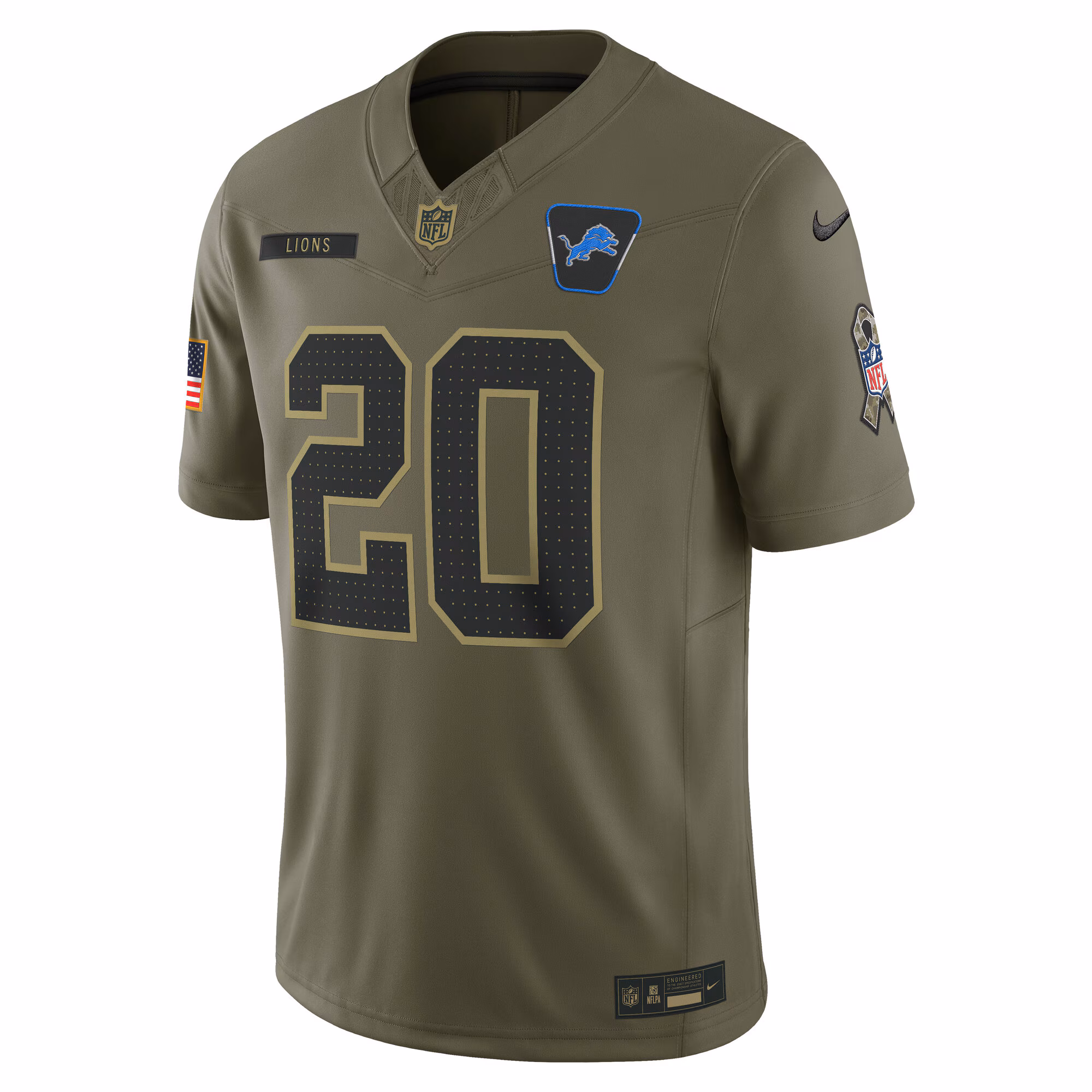 Men's Detroit Lions Barry Sanders  Olive 2025 Salute to Service Retired Limited Jersey