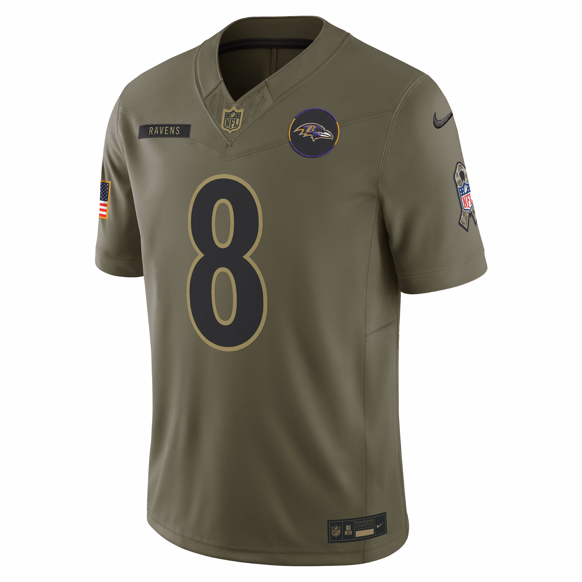 Men's Baltimore Ravens Lamar Jackson  Olive 2025 Salute to Service Limited Jersey