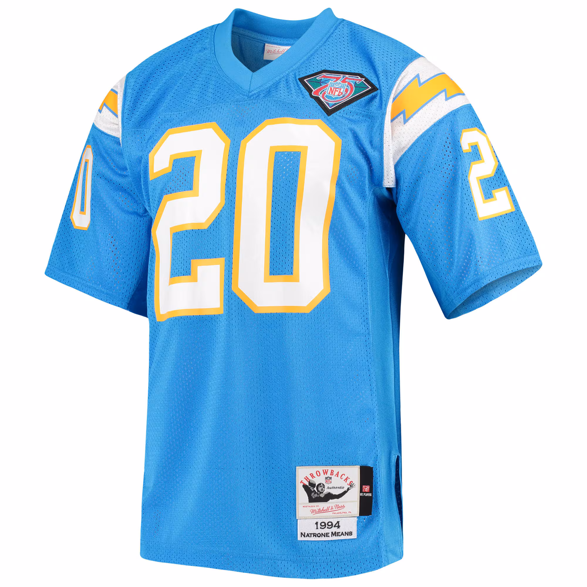 Men's Los Angeles Chargers 1994 Natrone Means Mitchell & Ness Powder Blue Authentic Throwback Retired Player Jersey