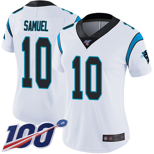 Carolina Panthers #10 Curtis Samuel White Women's Stitched 100th Season Vapor Limited Jersey Womens cheap jerseys for sale - CheapJerseys.Shop
