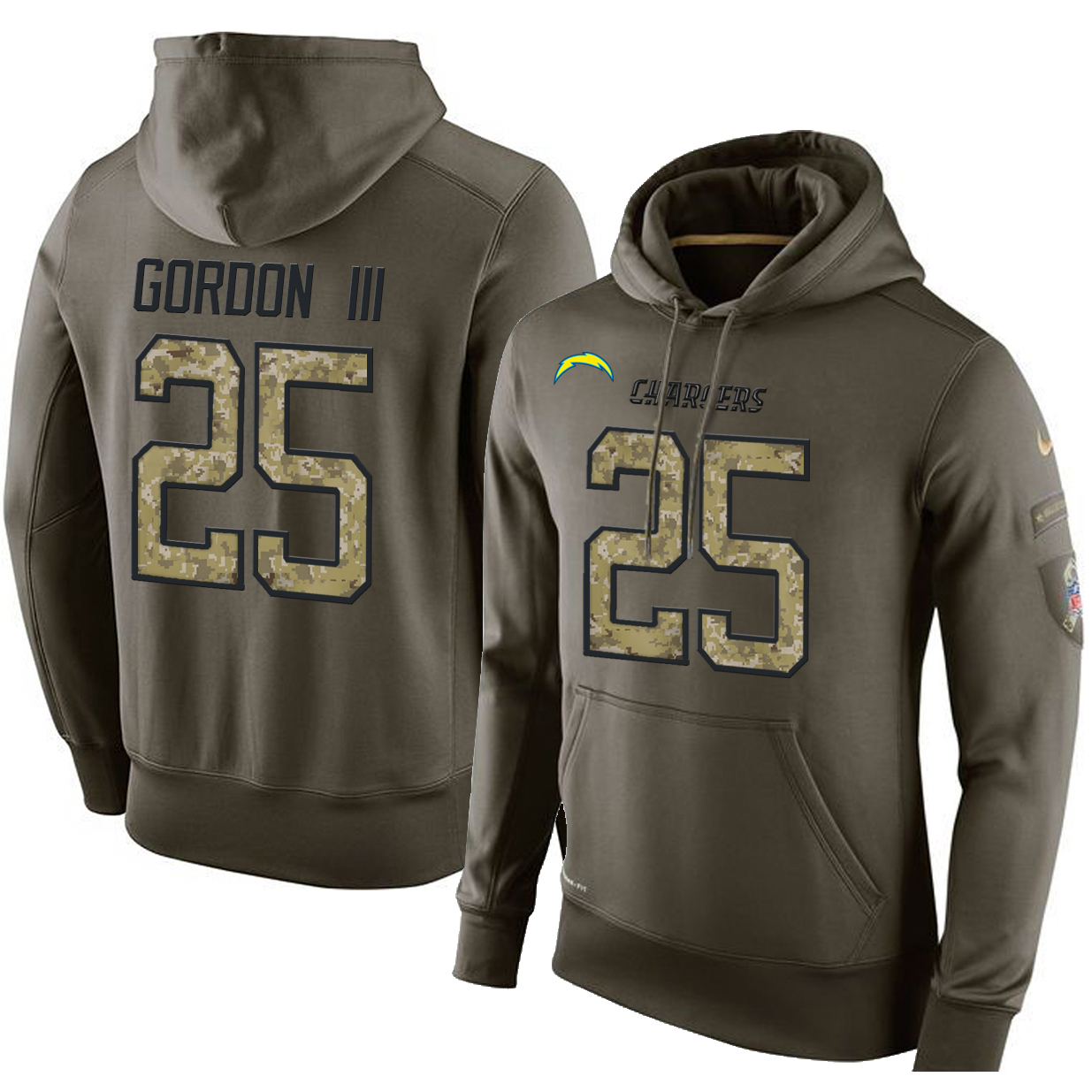 Men's Los Angeles Chargers #25 Melvin Gordon III Stitched Green Olive Salute To Service KO Performance Hoodie cheap jerseys for sale - CheapJerseys.Shop