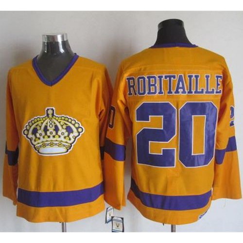 Los Angeles Kings #20 Luc Robitaille Yellow/Purple CCM Throwback Stitched Jersey Men's cheap jerseys for sale - CheapJerseys.Shop