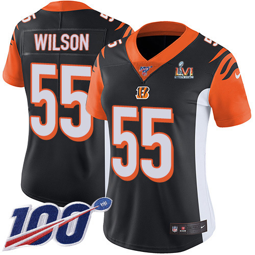 Cincinnati Bengals #55 Logan Wilson Black Team Color Super Bowl LVI Patch Women's Stitched 100th Season Vapor Untouchable Limited Jersey Womens cheap jerseys for sale - CheapJerseys.Shop