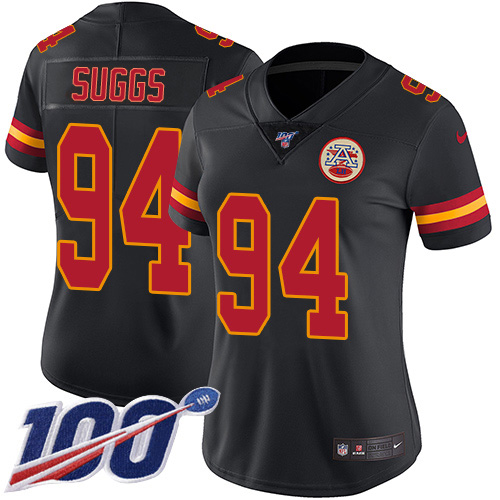 Kansas City Chiefs #94 Terrell Suggs Black Women's Stitched Limited Rush 100th Season Jersey Womens cheap jerseys for sale - CheapJerseys.Shop