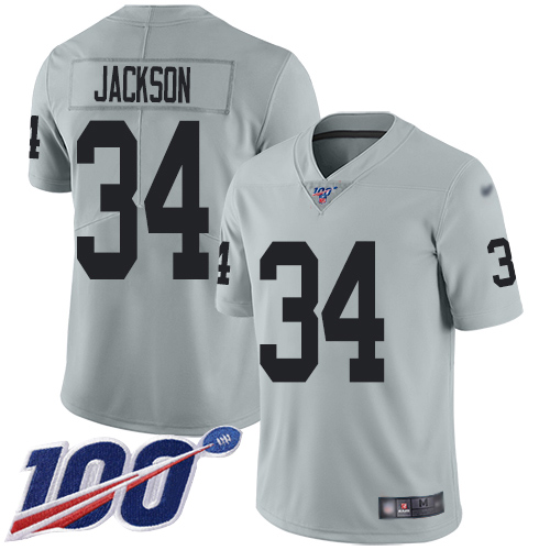 Raiders #34 Bo Jackson Silver Men's Stitched Limited Inverted Legend 100th Season Jersey cheap jerseys for sale - CheapJerseys.Shop