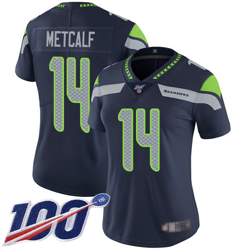 Seahawks #14 D.K. Metcalf Steel Blue Team Color Women's Stitched 100th Season Vapor Limited Jersey cheap jerseys for sale - CheapJerseys.Shop