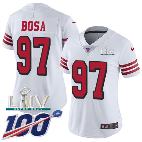 49ers #97 Nick Bosa White Super Bowl LIV 2020 Rush Women's Stitched Limited 100th Season Jersey cheap jerseys for sale - CheapJerseys.Shop