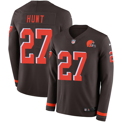 Cleveland Browns #27 Kareem Hunt Brown Team Color Men's Stitched Limited Therma Long Sleeve Jersey Men's cheap jerseys for sale - CheapJerseys.Shop