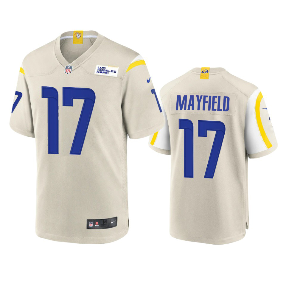 Los Angeles Rams #17 Baker Mayfield Men's Game Jersey - Bone cheap jerseys for sale - CheapJerseys.Shop