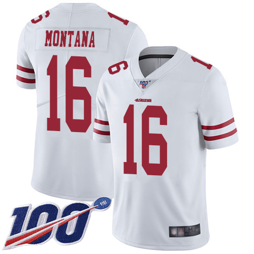 49ers #16 Joe Montana White Men's Stitched 100th Season Vapor Limited Jersey cheap jerseys for sale - CheapJerseys.Shop
