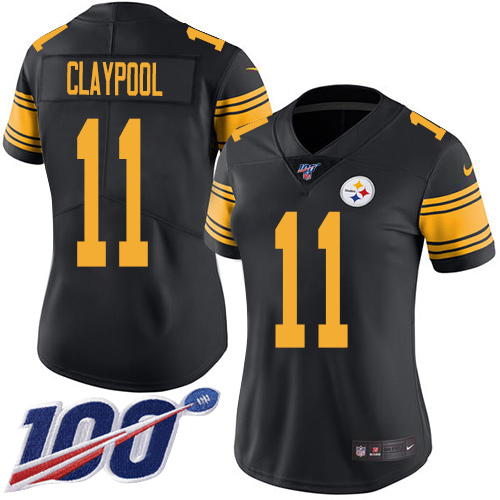 Pittsburgh Steelers #11 Chase Claypool Black Women's Stitched Limited Rush 100th Season Jersey Womens cheap jerseys for sale - CheapJerseys.Shop