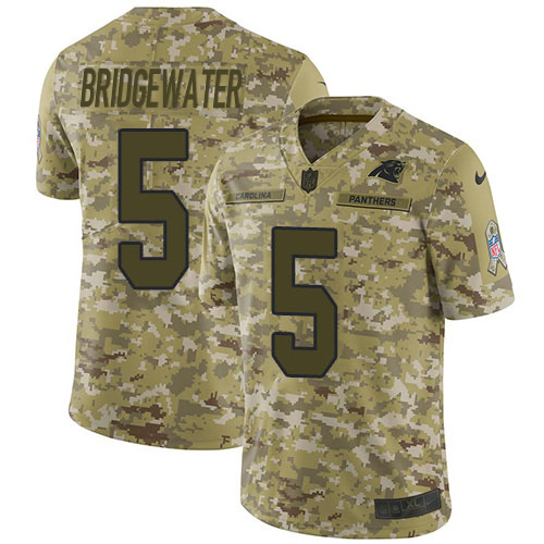 Carolina Panthers #5 Teddy Bridgewater Camo Youth Stitched Limited 2018 Salute To Service Jersey Youth cheap jerseys for sale - CheapJerseys.Shop