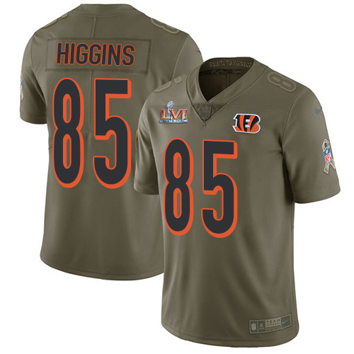 Bengals #85 Tee Higgins Olive Super Bowl LVI Patch Men's Stitched Limited 2017 Salute To Service Jersey cheap jerseys for sale - CheapJerseys.Shop