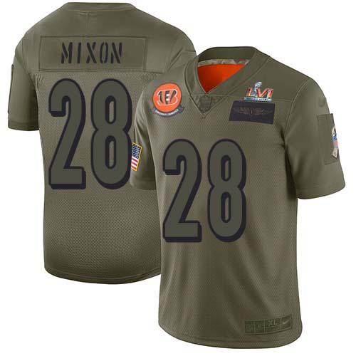Bengals #28 Joe Mixon Camo Super Bowl LVI Patch Youth Stitched Limited 2019 Salute To Service Jersey cheap jerseys for sale - CheapJerseys.Shop