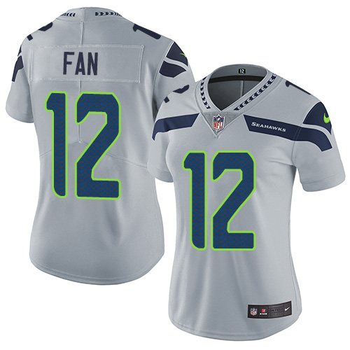 Seahawks #12 Fan Grey Alternate Women's Stitched Vapor Untouchable Limited Jersey cheap jerseys for sale - CheapJerseys.Shop