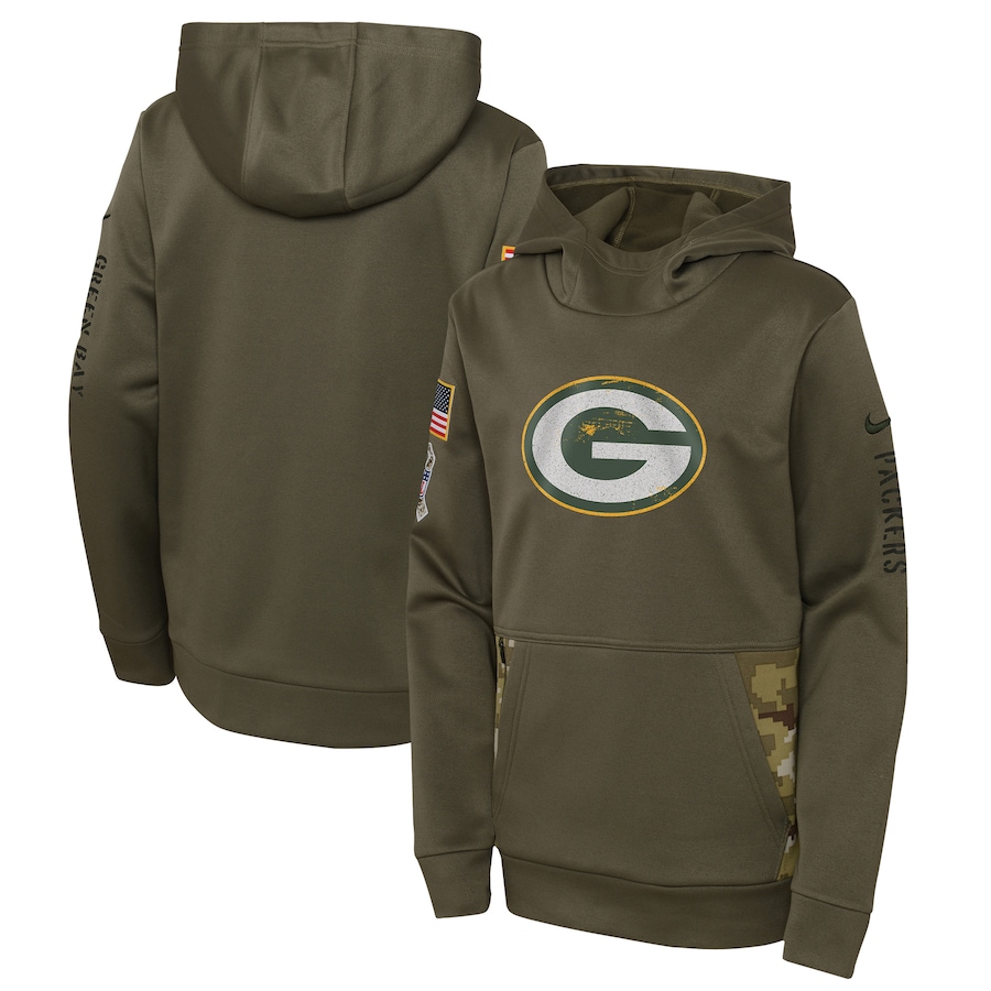 Green Bay Packers Youth 2022 Salute To Service Performance Pullover Hoodie - Olive cheap jerseys for sale - CheapJerseys.Shop
